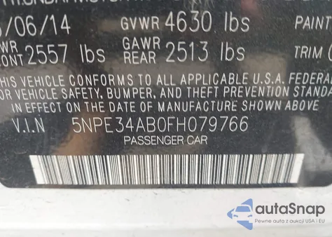 2015 Hyundai Sonata Sport 2.0T from USA, damaged, VIN 5NPE34AB0FH079766